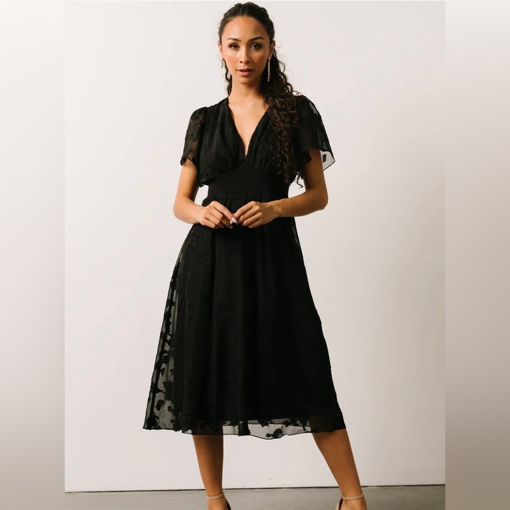 Black June Smocked Midi Dress